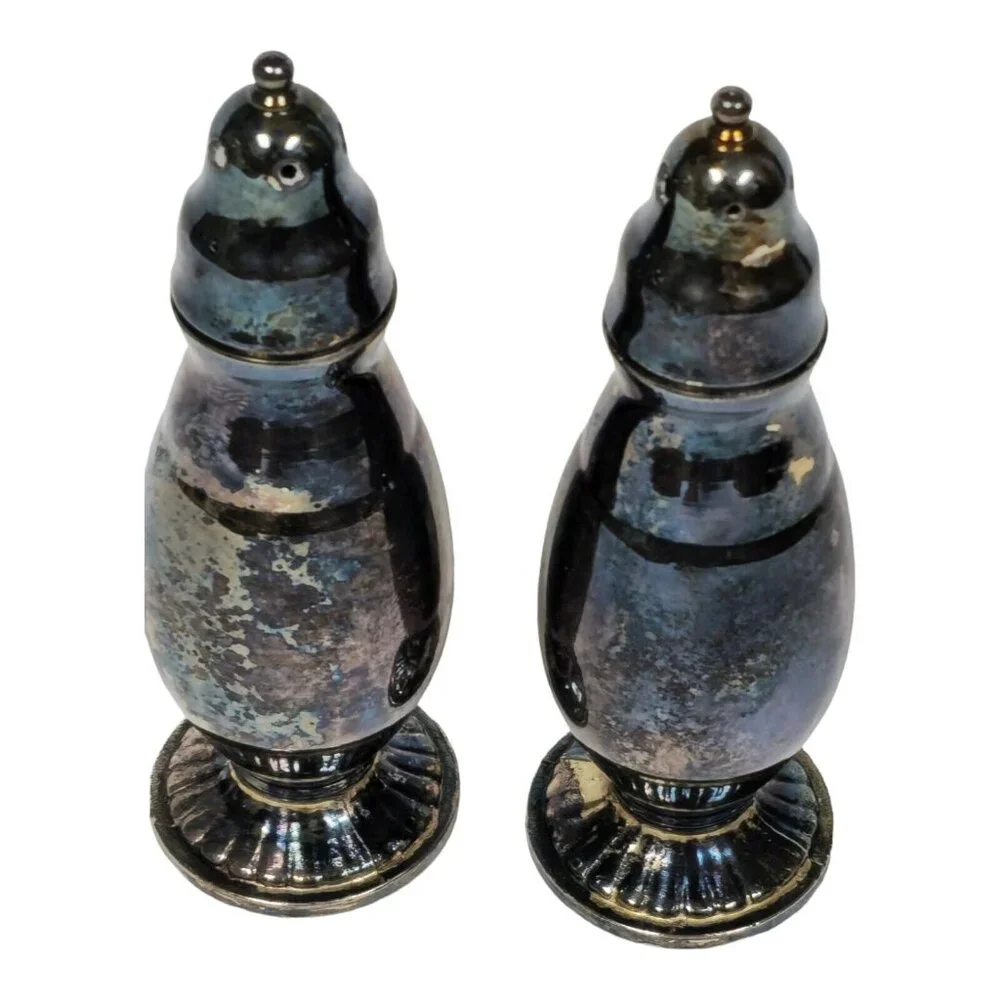 Vintage Oneida Salt & Pepper Shakers Ornate Retro Silver Plated Kitchen decor - Picture 3 of 16
